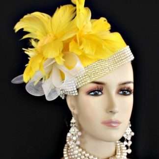 Women's Yellow Rhinestone Pillbox Cocktail Hat