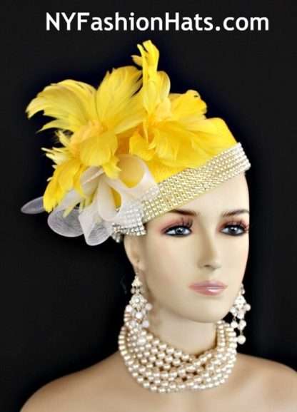 Women's Yellow Rhinestone Pillbox Cocktail Hat