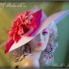 Women's white hot pink kentucky derby designer hat church wedding dress hats